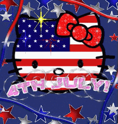 Happy July Hello Kitty America Flag GIF