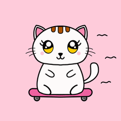 Happy Kawaii Cat Skate Boarding GIF