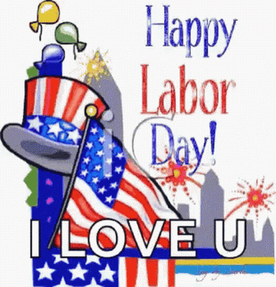 Happy Labor Day Card With Flag And Top Hat GIF
