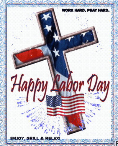 Happy Labor Day Greeting Card With Cross And American Flag GIF