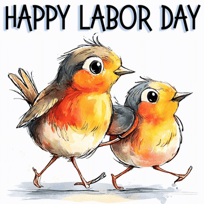 Happy Labor Day Greeting Card With Two Birds GIF