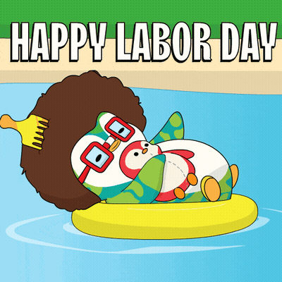 Happy Labor Day Penguin On Life Preserver GIF