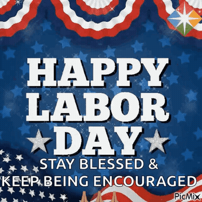 Happy Labor Day Stay Blessed On Blue Background GIF