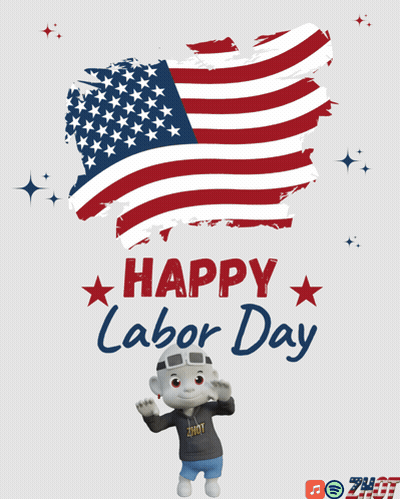 Happy Labour Day Greeting Card With Man And Woman GIF