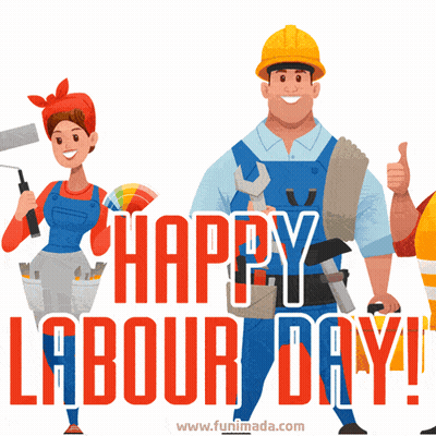 Happy Labour Day Greeting Card With Man And Woman GIF