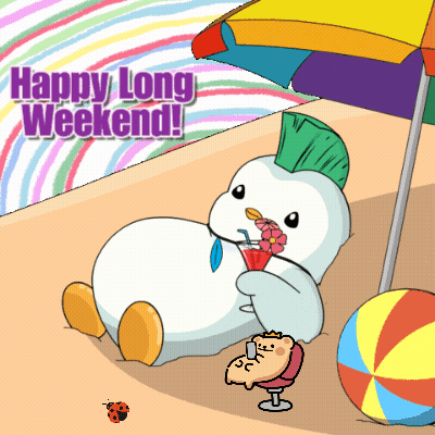Happy Long Weekend Greeting Card With Cartoon Penguin GIF