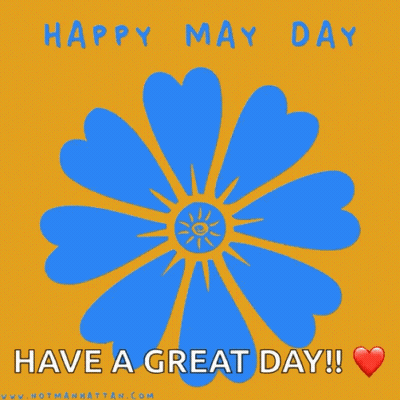 Happy May Day Card With Blue Flower GIF