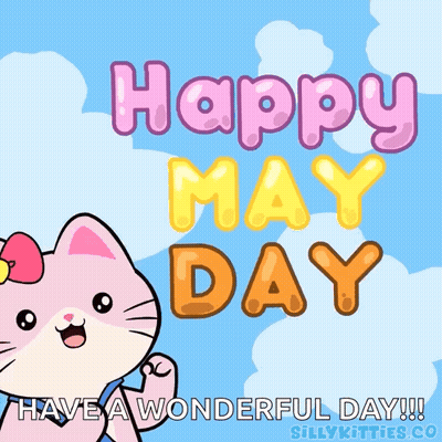 Happy May Day Card With Cartoon Cat GIF