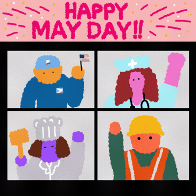 Happy May Day Card With Cartoon Characters GIF