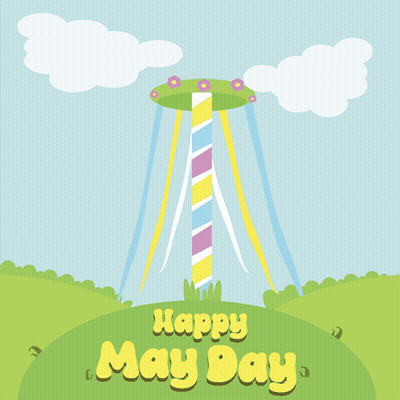 Happy May Day Greeting Card with Maypole