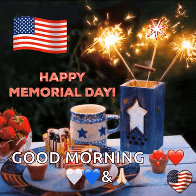 Happy Memorial Day Greeting Card with Sparklers and Coffee