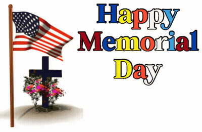 Happy Memorial Day Sign With American Flag And Flowers GIF