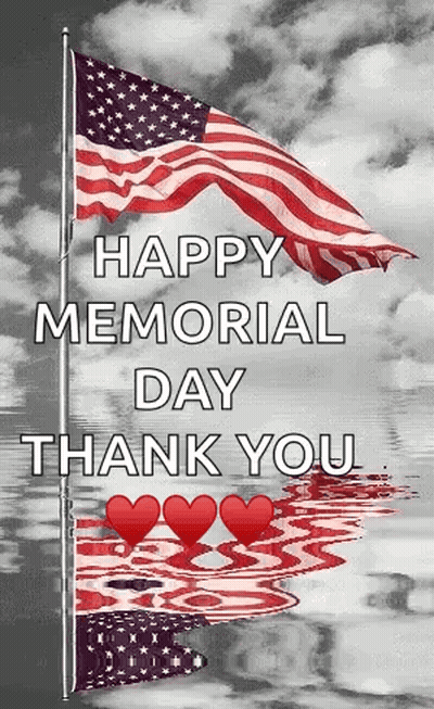 Happy Memorial Day Thank You Card With Flying American Flag GIF
