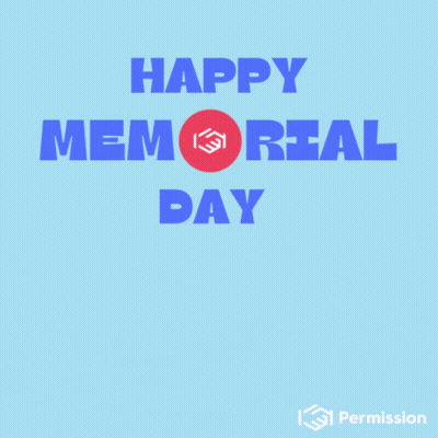 Happy Memorial Day Three American Flags Blue Background GIF