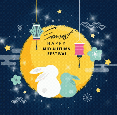 Happy Mid Autumn Festival Rabbit And Lanterns GIF