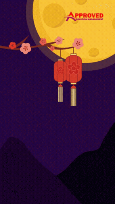 Happy Mid Autumn Poster With Lanterns And Flowers GIF