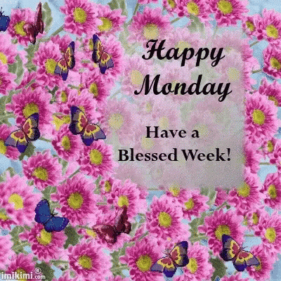Happy Monday Blessed Week Card With Flowers Butterflies GIF