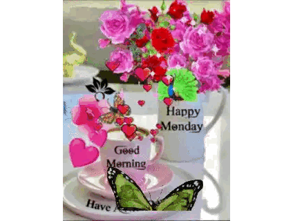 Happy Monday Coffee Flowers Butterflies Hearts Sticker