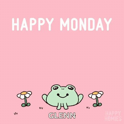 Happy Monday Greeting Card With Frog And Daisies GIF