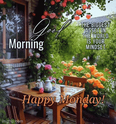 Happy Monday Message With Table And Chairs GIF