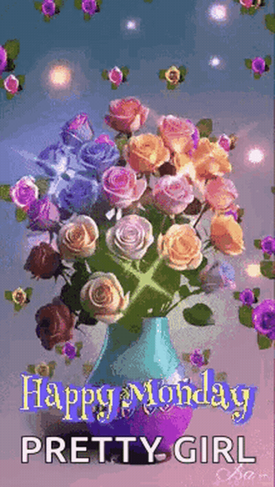 Happy Monday Pretty Girl Vase Of Flowers GIF