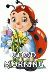 Happy Morning Ladybug Brings Flowers GIF