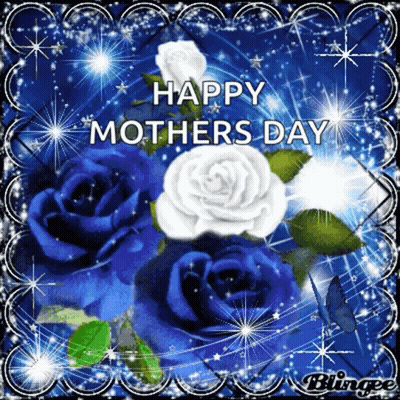 Happy Mother's Day Card With Blue And White Roses GIF