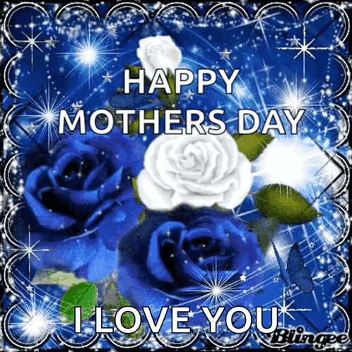 Happy Mother's Day Card With Blue And White Roses GIF