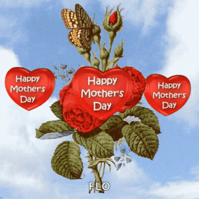 Happy Mother's Day Card With Butterfly And Red Hearts GIF
