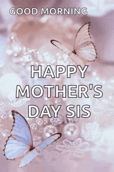 Happy Mother's Day Sis Card With Tea And Purple Flowers GIF