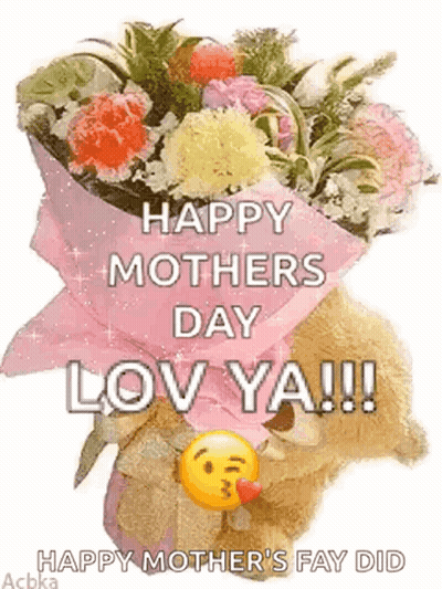 Happy Mother's Day Teddy Bear Holding Flowers GIF