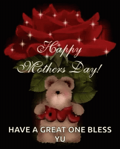 Happy Mothers Day Card Teddy Bear Holding Heart GIF