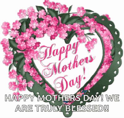 Happy Mothers Day Card With Heart And Pink Flowers GIF
