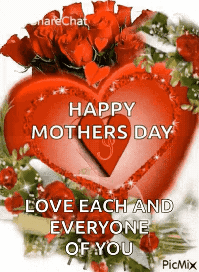 Happy Mothers Day Card With Heart And Roses GIF