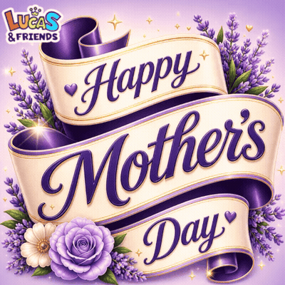 Happy Mothers Day Card With Purple Flowers GIF