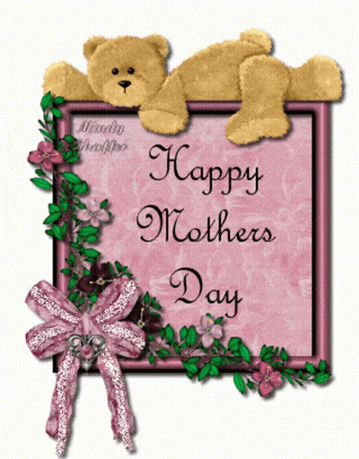 Happy Mothers Day Card With Teddy Bear And Flowers GIF