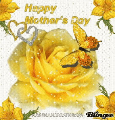 Happy Mothers Day Card With Yellow Flowers And Butterflies GIF