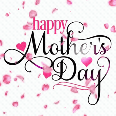 Happy Mothers Day Greeting With Pink Petals And Hearts GIF