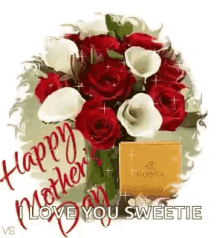 Happy Mothers Day Niece Sparkling Red White Roses GIF