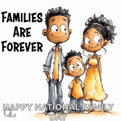 Happy National Family Day Greeting Card With Cartoon Family GIF
