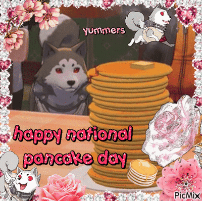 Happy National Pancake Day Husky With Pancakes GIF