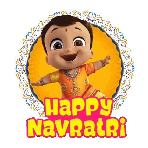 Happy Navratri Greeting Card With Cartoon Sticker