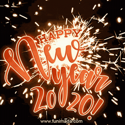 Happy New Year 2020 Greeting Card With Fireworks GIF