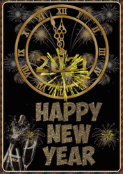 Happy New Year 2021 Gold Clock Fireworks GIF