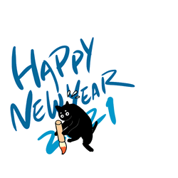 Happy New Year 2021 Greeting Animated Black Cat GIF