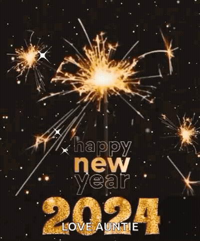 Happy New Year 2024 Love Auntie Greeting Card With Sparklers GIF