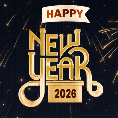 Happy New Year 2026 Card With Fireworks GIF