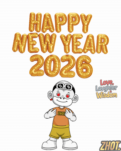 Happy New Year 2026 Poster With Cartoon Character GIF