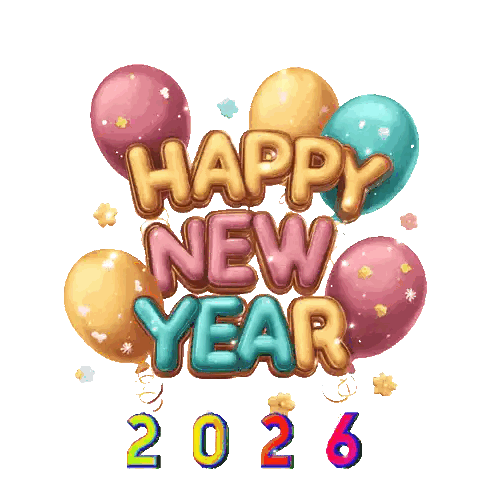Happy New Year 2026 With Balloons Sticker
