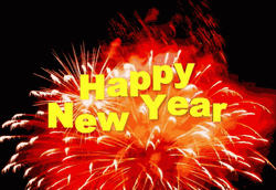 Happy New Year Animated Red Fireworks GIF